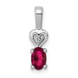 Sterling Silver Created Ruby July Birthstone & Diamond Necklace Charm Pendant